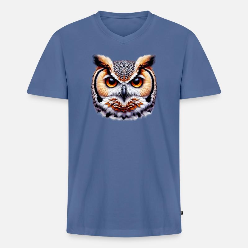 Eule - Männer Premium Bio T-Shirt mit V-Ausschnitt - Taubenblau