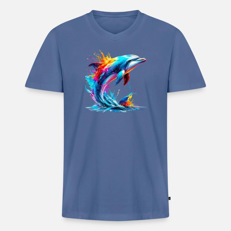 Delfin - Männer Premium Bio T-Shirt mit V-Ausschnitt - Taubenblau