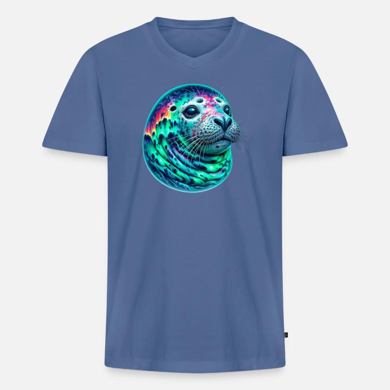 Aurora Borealis Siegel - Männer Premium Bio T-Shirt mit V-Ausschnitt - Taubenblau