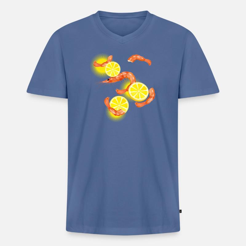 Garnelen oder Shrimps mit Zitronen Scheiben - Männer Premium Bio T-Shirt mit V-Ausschnitt - Taubenblau