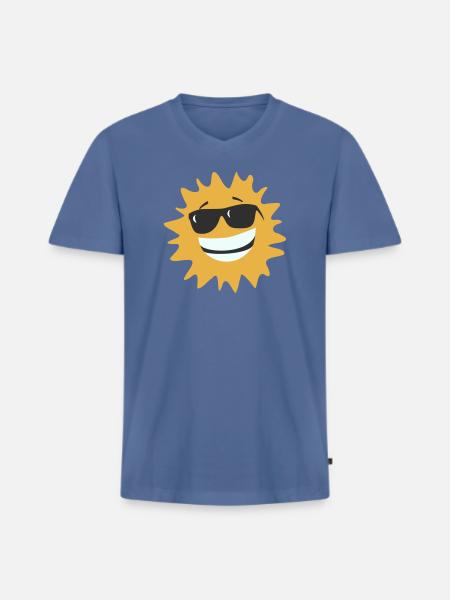 Sunburst Smiling with Sunglasses - Men's Premium Organic T-shirt with V-neck - stone blue