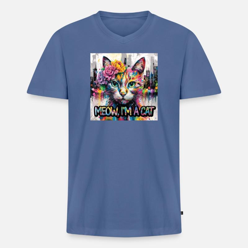 Kunstvolle Katze Version 2 - Männer Premium Bio T-Shirt mit V-Ausschnitt - Taubenblau