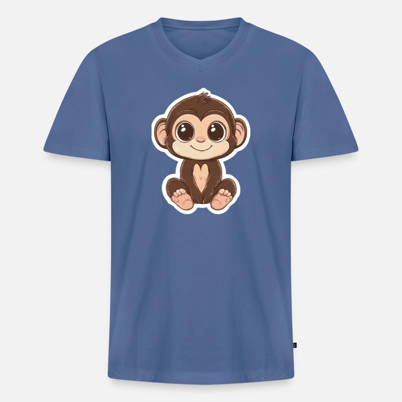 Affe Süsses Äffchen Geschenk für Affenfans - Männer Premium Bio T-Shirt mit V-Ausschnitt - Taubenblau