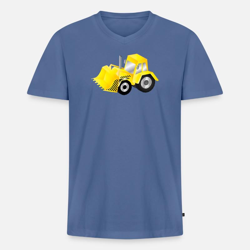 Strahlend gelber Bagger mit Power - Männer Premium Bio T-Shirt mit V-Ausschnitt - Taubenblau