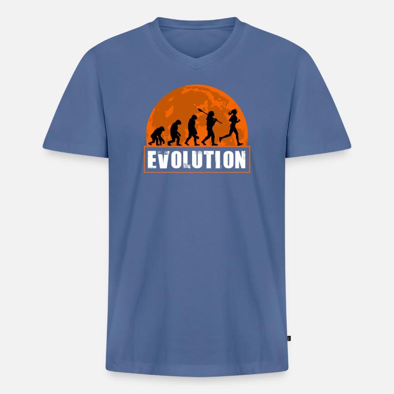 Running Evolution Running Girl Marathon Runner - Männer Premium Bio T-Shirt mit V-Ausschnitt - Taubenblau