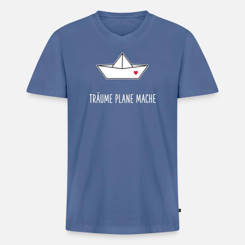 Träume Plane Mache Boot Herz - Männer Premium Bio T-Shirt mit V-Ausschnitt - Taubenblau
