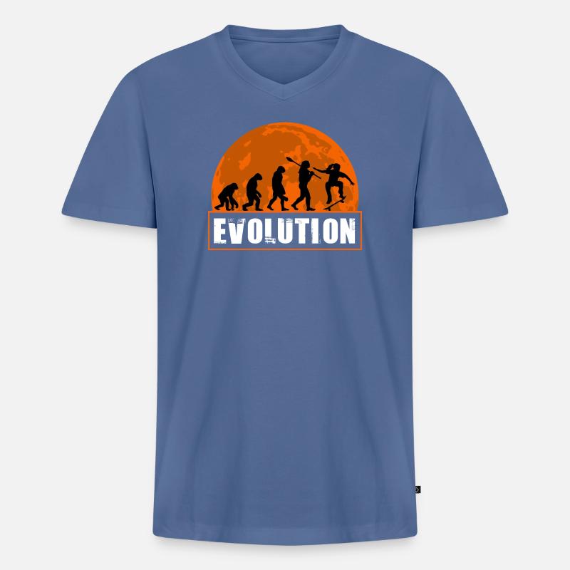Skateboard Evolution Retro Sunset Skater - Männer Premium Bio T-Shirt mit V-Ausschnitt - Taubenblau