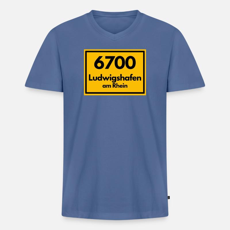 OLD POSTCODE POSTCODE RETRO 6700 LUDWIGSHAFEN - Men's Premium Organic T-shirt with V-neck - stone blue