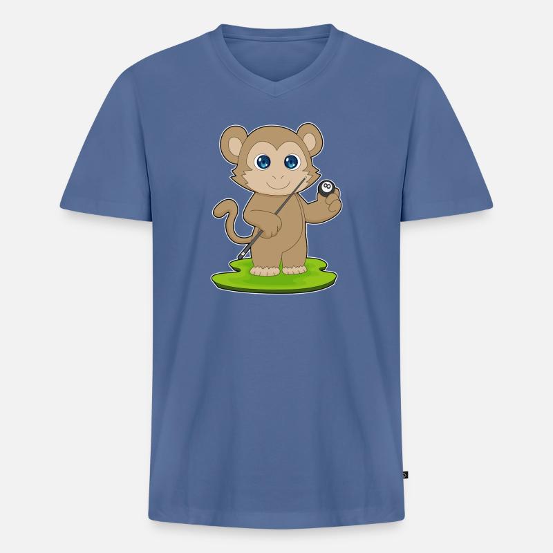 Affe Billiard Queue Sport - Männer Premium Bio T-Shirt mit V-Ausschnitt - Taubenblau