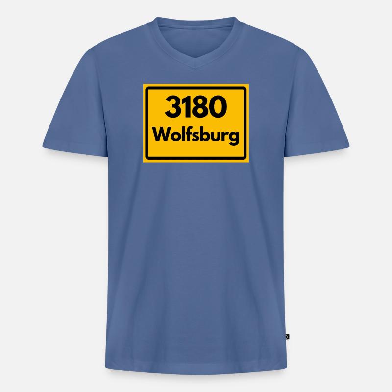 OLD POSTCODE POSTCODE RETRO 3180 WOLFSBURG - Men's Premium Organic T-shirt with V-neck - stone blue
