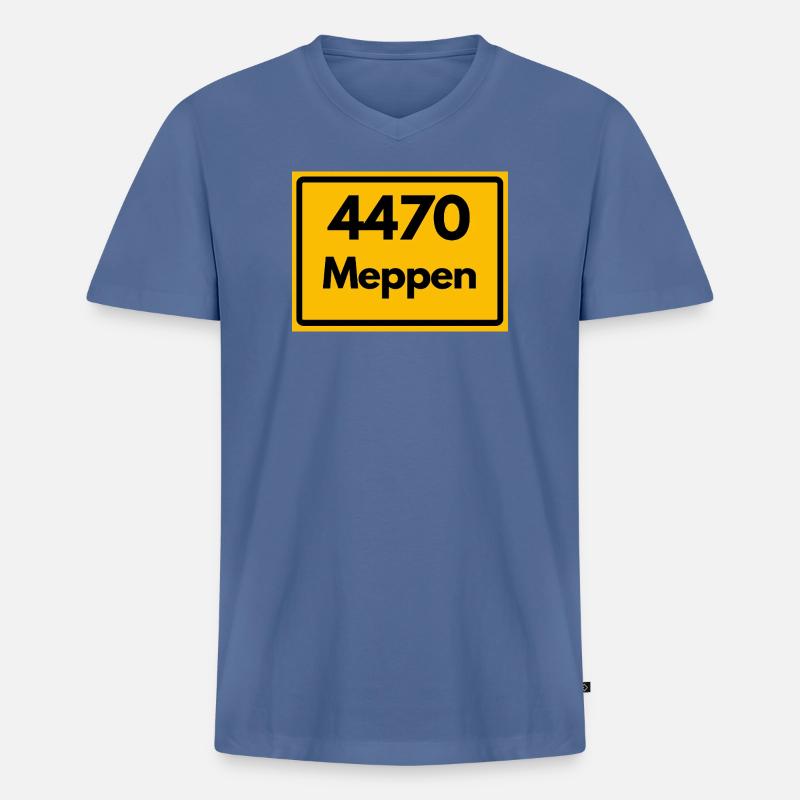 OLD POSTCODE POSTCODE RETRO 4470 MEPPEN - Men's Premium Organic T-shirt with V-neck - stone blue