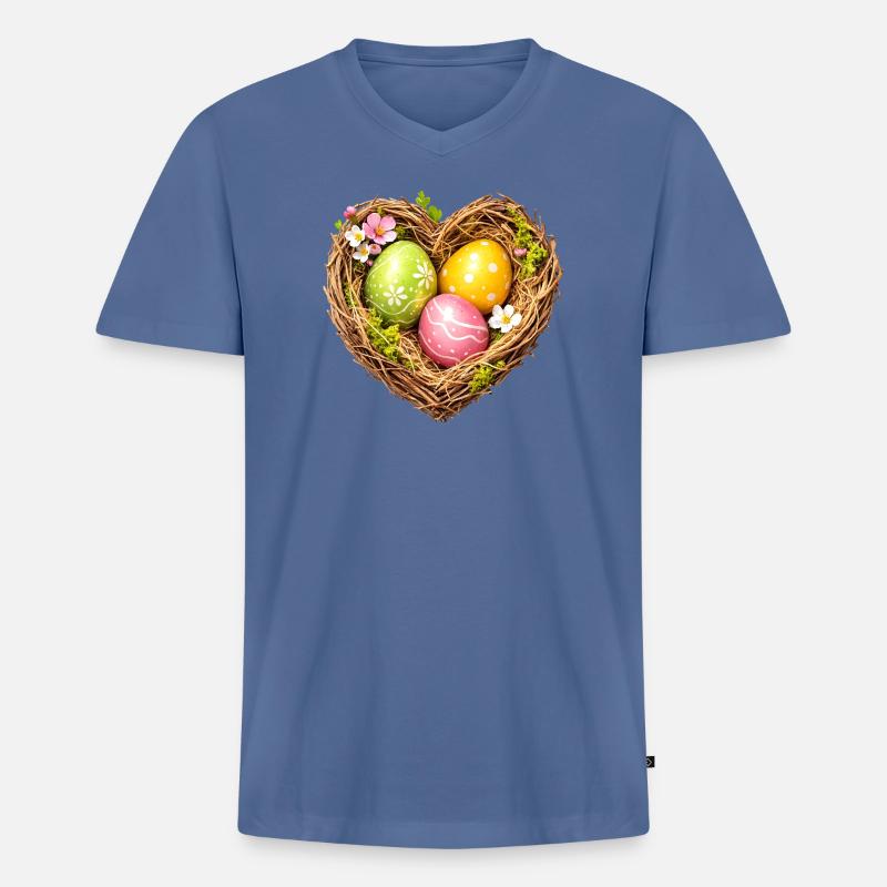 Herzförmiges Osternest mit Eiern - Männer Premium Bio T-Shirt mit V-Ausschnitt - Taubenblau