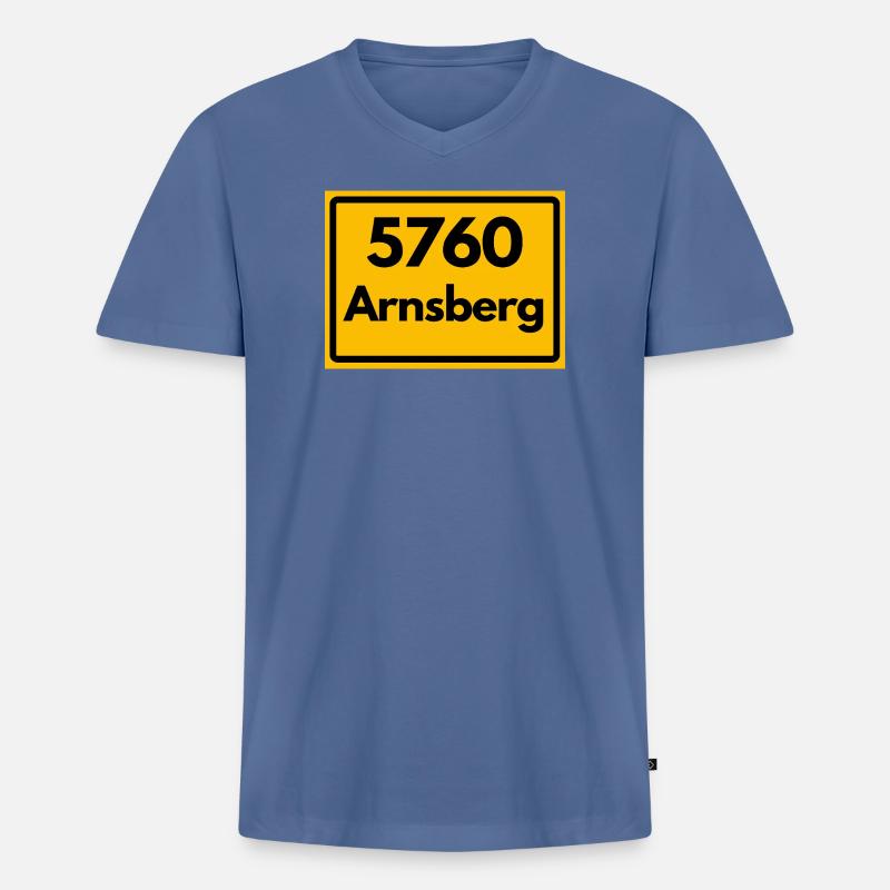 OLD POSTCODE POSTCODE RETRO 5760 ARNSBERG - Men's Premium Organic T-shirt with V-neck - stone blue