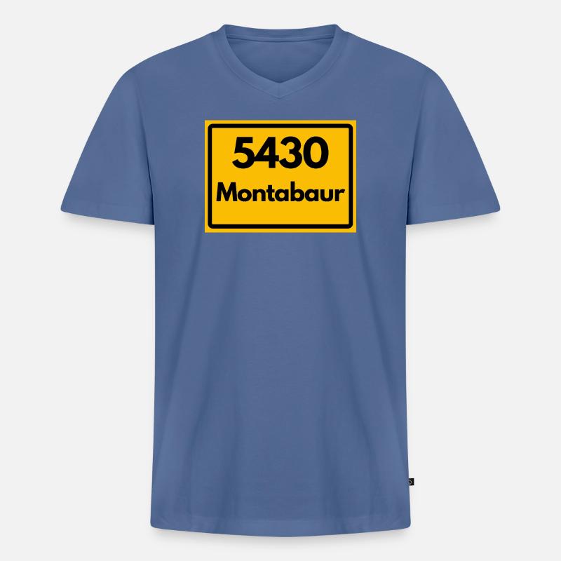 OLD POSTCODE POSTCODE RETRO 5430 MONTABAUR - Men's Premium Organic T-shirt with V-neck - stone blue