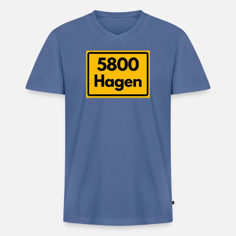 OLD POSTCODE POSTCODE RETRO 5800 HAGEN - Men's Premium Organic T-shirt with V-neck - stone blue