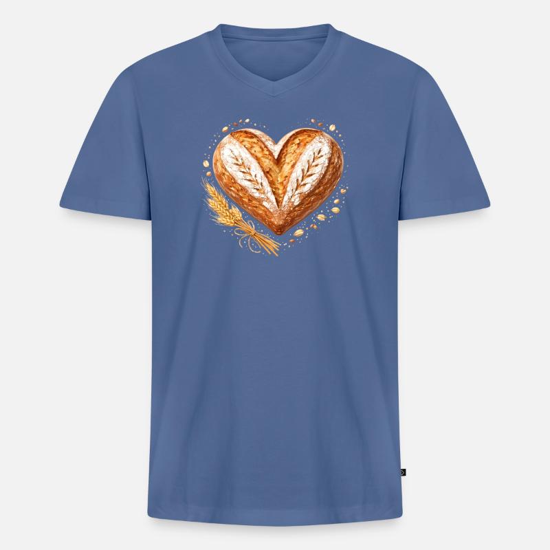 Herz Brot Backen Sauerteig Bäcker Design  - Männer Premium Bio T-Shirt mit V-Ausschnitt - Taubenblau