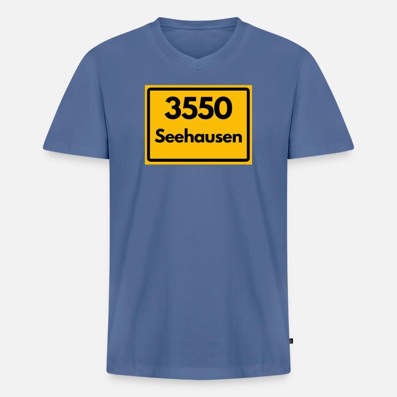OLD POSTCODE POSTCODE 3550 SEEHAUSEN HEIMATSTOLZ - Men's Premium Organic T-shirt with V-neck - stone blue