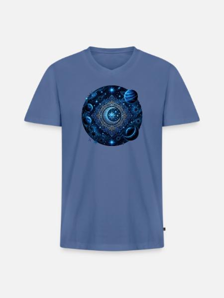 Space Planets Galaxies Stars Moons - Men's Premium Organic T-shirt with V-neck - stone blue