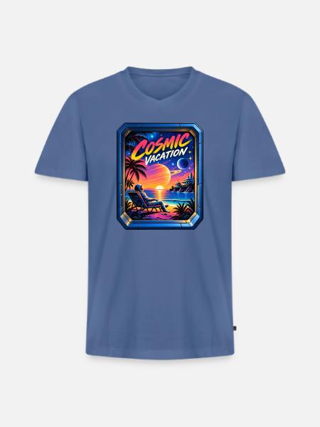 Kosmischer Urlaub - Männer Premium Bio T-Shirt mit V-Ausschnitt - Taubenblau