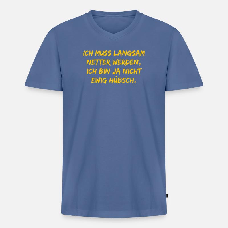 Ich muss langsam netter werden - Männer Premium Bio T-Shirt mit V-Ausschnitt - Taubenblau