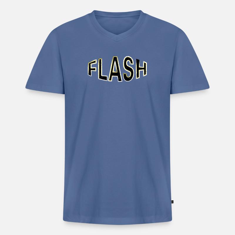 FLASH Label mit Blitzen - Männer Premium Bio T-Shirt mit V-Ausschnitt - Taubenblau