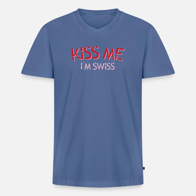 Küss mich Ich bin Schweizer - Männer Premium Bio T-Shirt mit V-Ausschnitt - Taubenblau