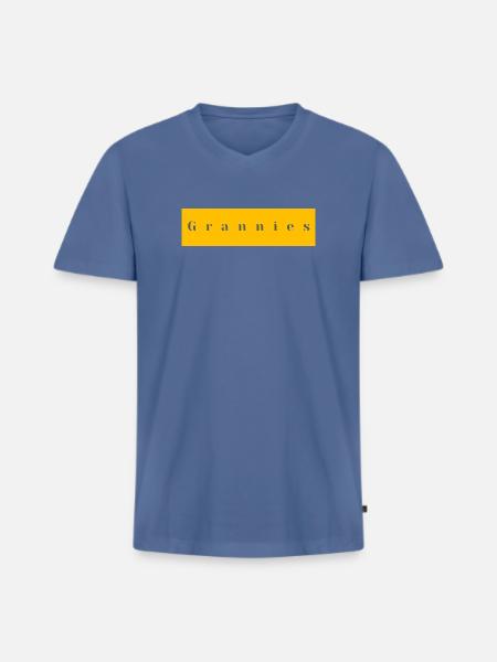 Grannies Typography Yellow Purple - Men's Premium Organic T-shirt with V-neck - stone blue