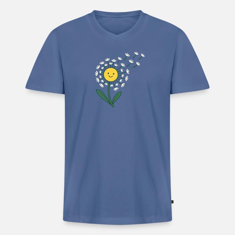 Lächelnde Sonne mit Blütenstrahlen - Männer Premium Bio T-Shirt mit V-Ausschnitt - Taubenblau