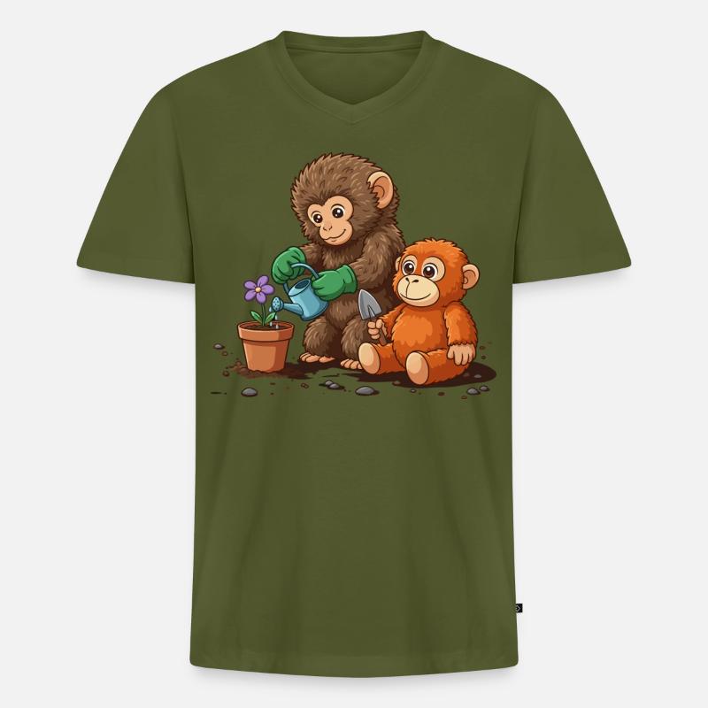 the monkey punch - Affe Gartenarbeit - Männer Premium Bio T-Shirt mit V-Ausschnitt - Khaki