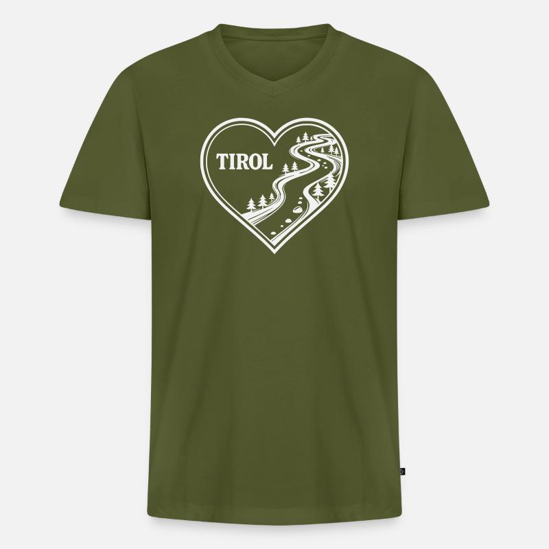 Tirol Herz Alpenweg - Männer Premium Bio T-Shirt mit V-Ausschnitt - Khaki