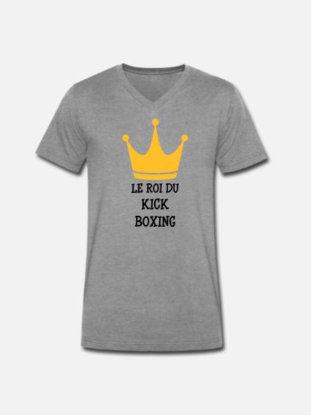 Kickboxing / Kick-Boxeur / Kick Boxing / - T-shirt encolure en V Premium bio Homme - gris foncé chiné