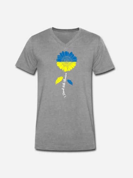 Ukraine Blüten Solidarität - Männer Premium Bio T-Shirt mit V-Ausschnitt - Dunkelgrau meliert