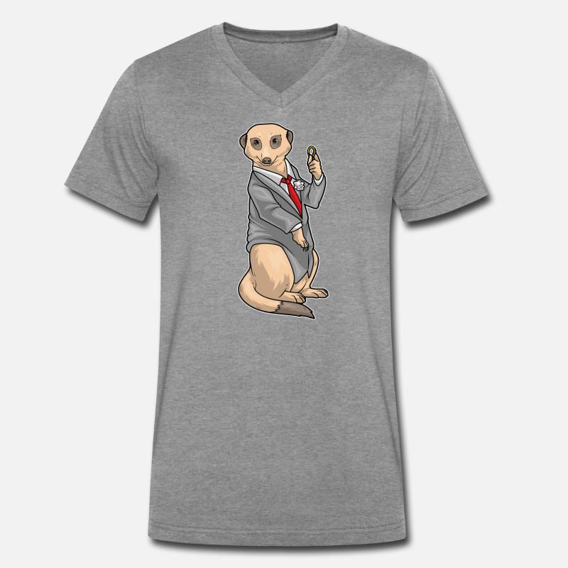 Erdmännchen Bräutigam Ehering Hochzeit - Männer Premium Bio T-Shirt mit V-Ausschnitt - Dunkelgrau meliert
