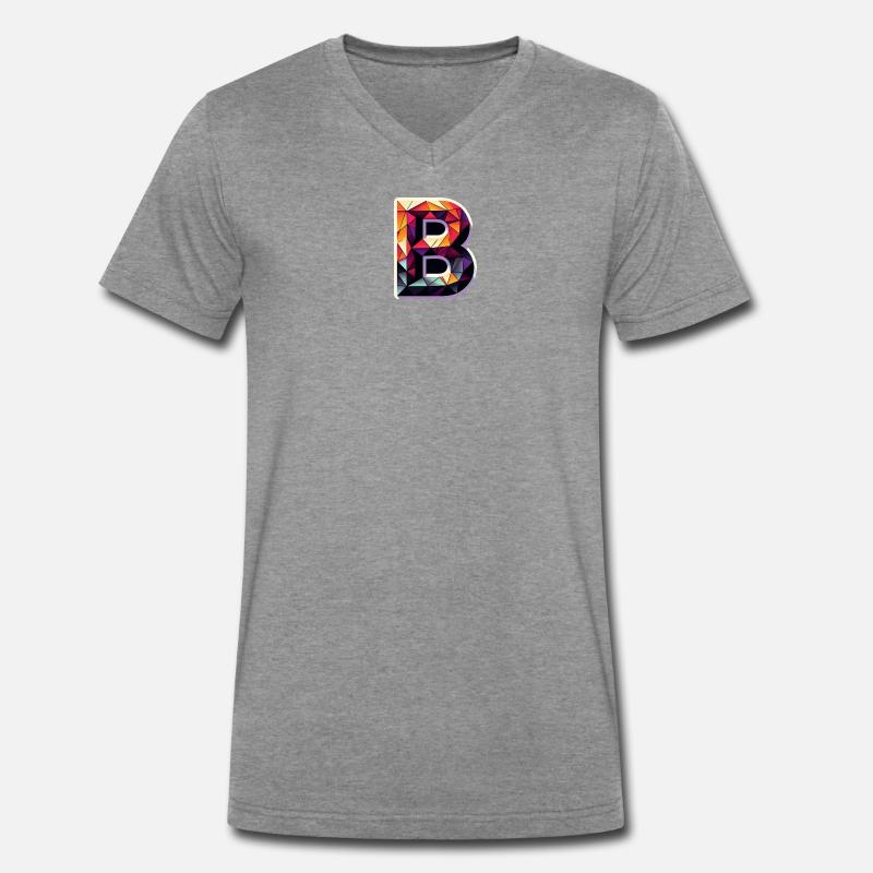 Buchstabe B Polygon bunt - Männer Premium Bio T-Shirt mit V-Ausschnitt - Dunkelgrau meliert