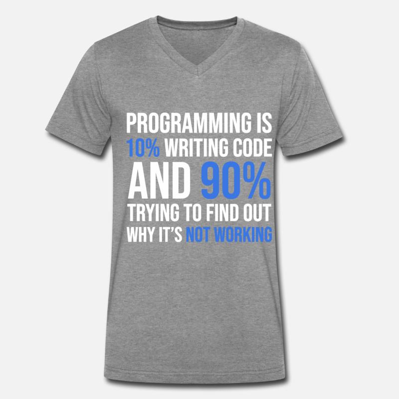 Code Debugging Humor T-Shirt Design - Männer Premium Bio T-Shirt mit V-Ausschnitt - Dunkelgrau meliert