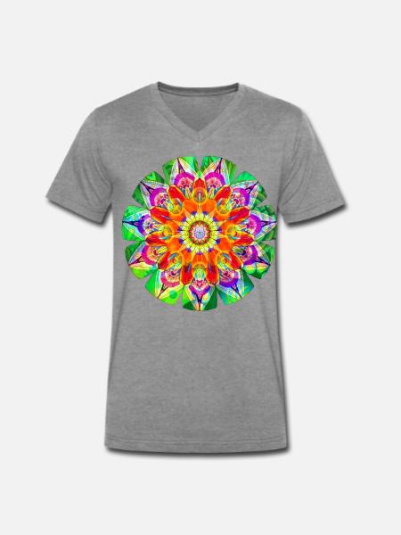 Farbenfrohes hippes Mandala - Männer Premium Bio T-Shirt mit V-Ausschnitt - Dunkelgrau meliert
