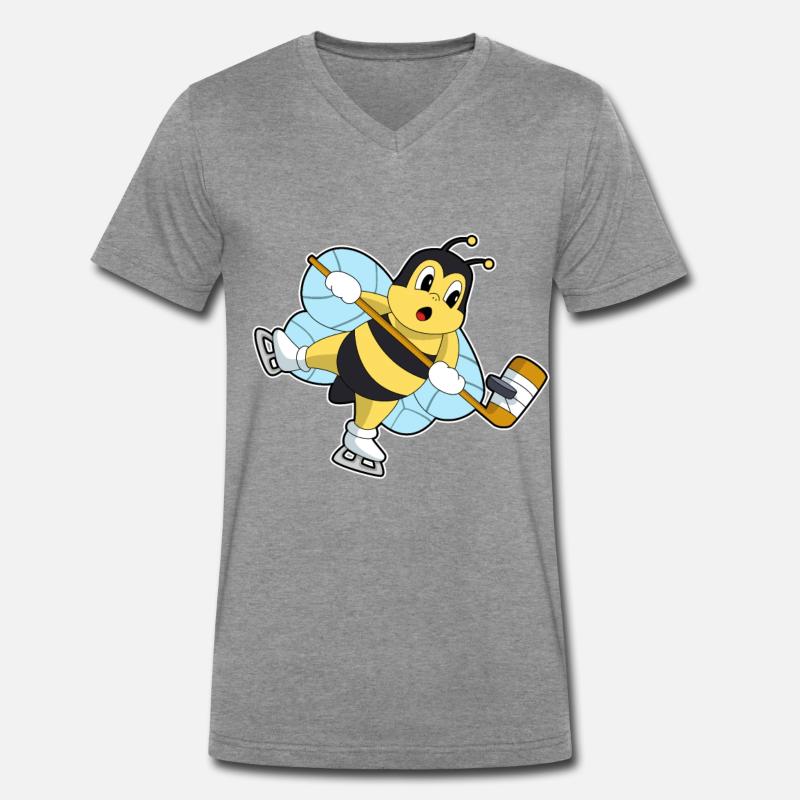Biene Eishockey Eishockeyschläger - Männer Premium Bio T-Shirt mit V-Ausschnitt - Dunkelgrau meliert