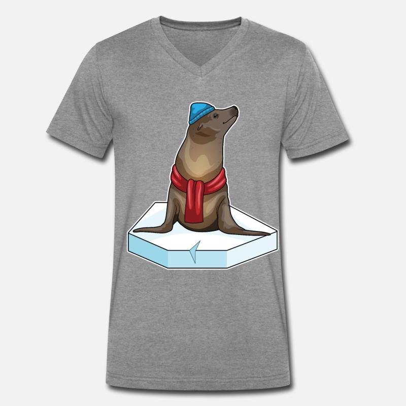 Seehund Eisscholle - Männer Premium Bio T-Shirt mit V-Ausschnitt - Dunkelgrau meliert