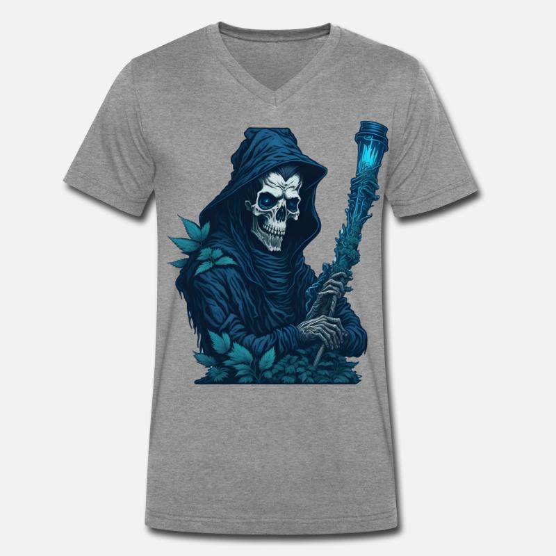 Sensenmann mit Gras Pfeife - Männer Premium Bio T-Shirt mit V-Ausschnitt - Dunkelgrau meliert