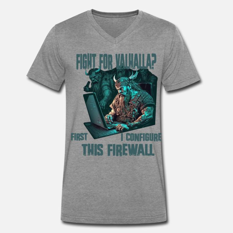 Firewall first Wikinger programmierer - Männer Premium Bio T-Shirt mit V-Ausschnitt - Dunkelgrau meliert