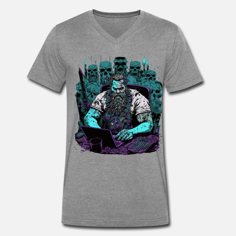 Admin Wiking programmiert Computer - Männer Premium Bio T-Shirt mit V-Ausschnitt - Dunkelgrau meliert