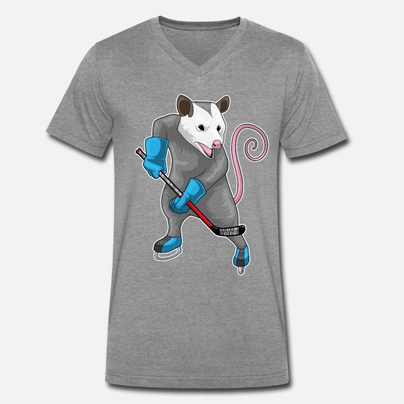 Beutelratte Eishockey Eishockeyschläger - Männer Premium Bio T-Shirt mit V-Ausschnitt - Dunkelgrau meliert