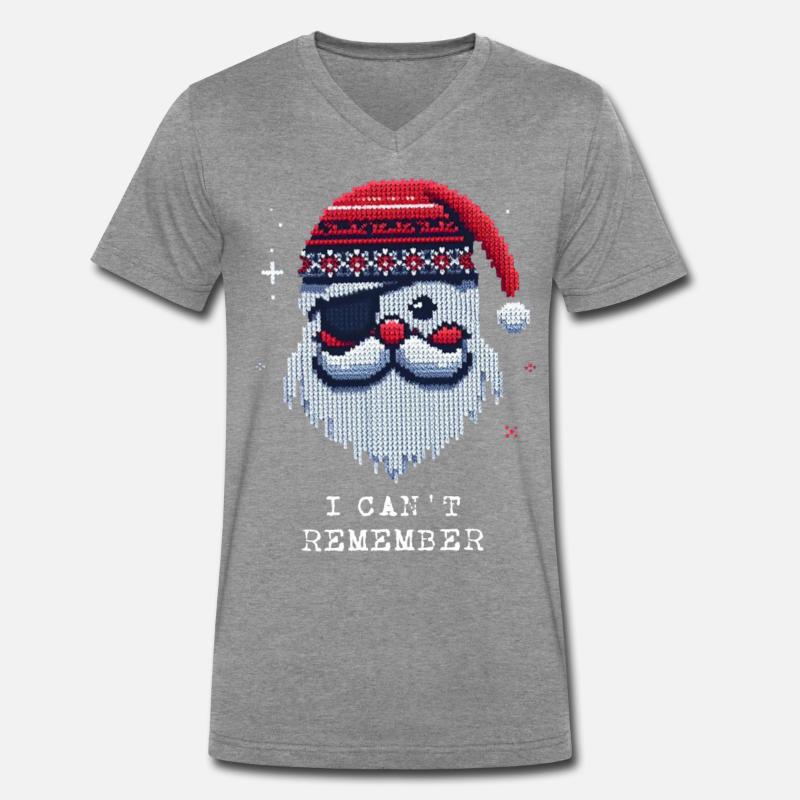 Weihnachtsmann mit Augenklappe Strickmuster - Männer Premium Bio T-Shirt mit V-Ausschnitt - Dunkelgrau meliert
