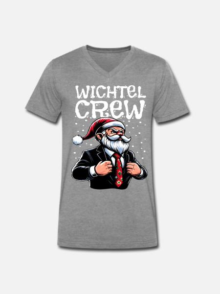 Wichtel Crew Weihnachts Gnome - Männer Premium Bio T-Shirt mit V-Ausschnitt - Dunkelgrau meliert