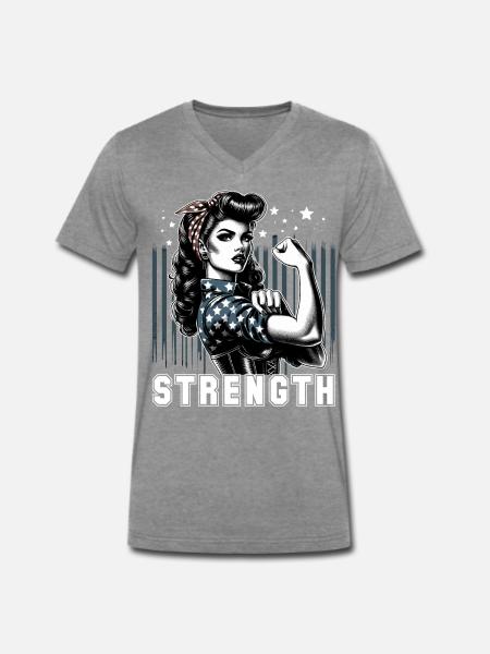 Stärke Frau Rockabilly Geschenk - Männer Premium Bio T-Shirt mit V-Ausschnitt - Dunkelgrau meliert