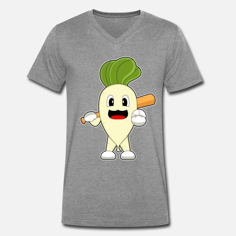 Radieschen Baseball Baseballschläger - Männer Premium Bio T-Shirt mit V-Ausschnitt - Dunkelgrau meliert
