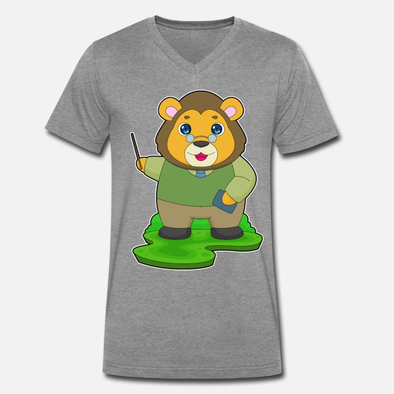 Löwe Lehrer Pointer - Männer Premium Bio T-Shirt mit V-Ausschnitt - Dunkelgrau meliert