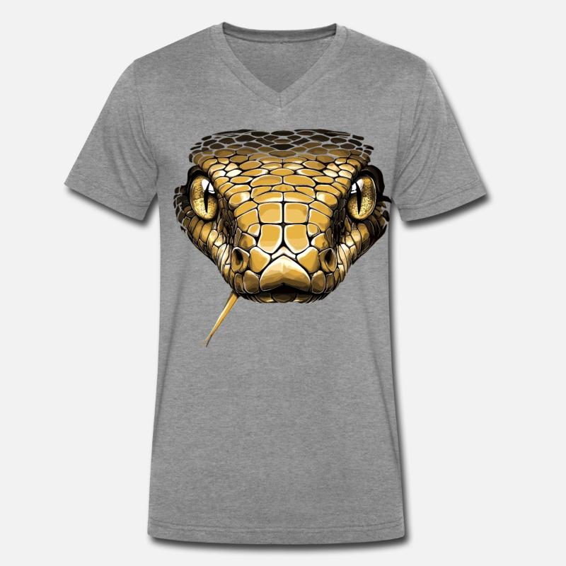 Schlange Python Kobra Mamba Klapperschlange Snake - Männer Premium Bio T-Shirt mit V-Ausschnitt - Dunkelgrau meliert