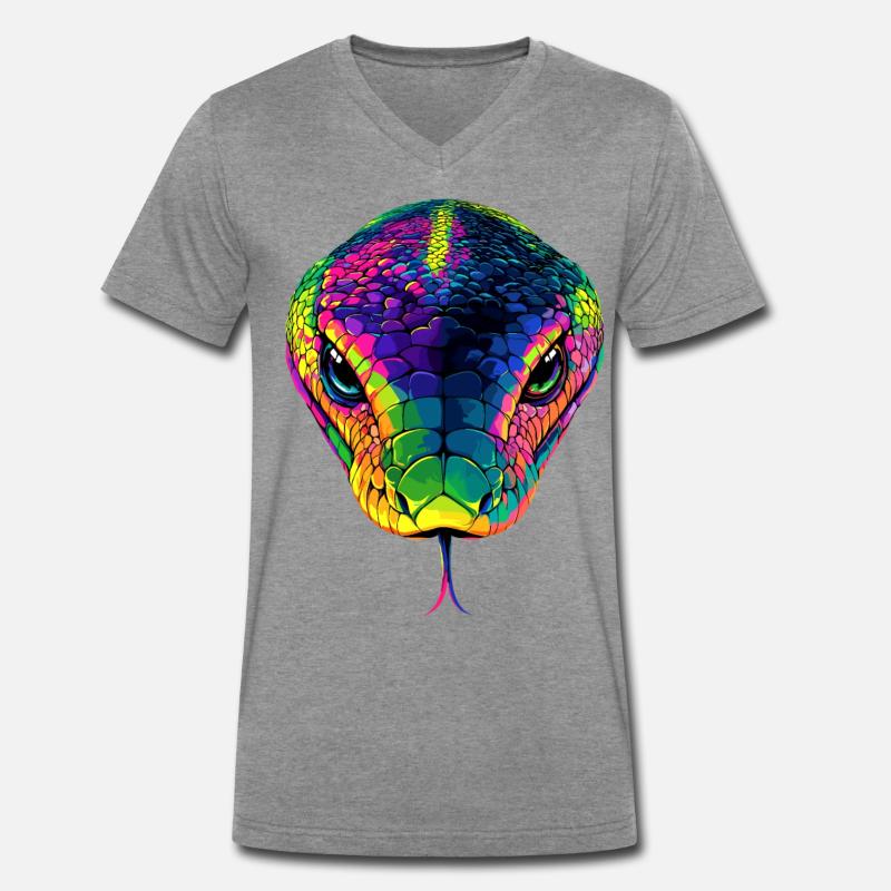 Schlange Python Kobra Mamba Klapperschlange Snake - Männer Premium Bio T-Shirt mit V-Ausschnitt - Dunkelgrau meliert