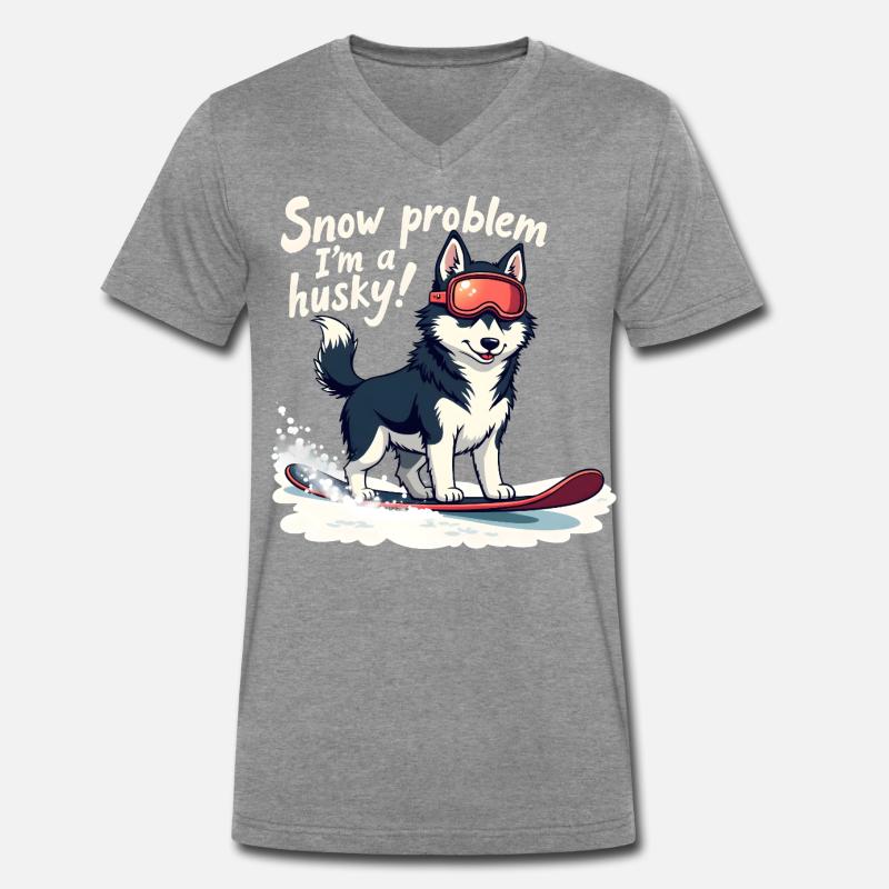 Kein Problem, ich bin ein Husky! - Männer Premium Bio T-Shirt mit V-Ausschnitt - Dunkelgrau meliert